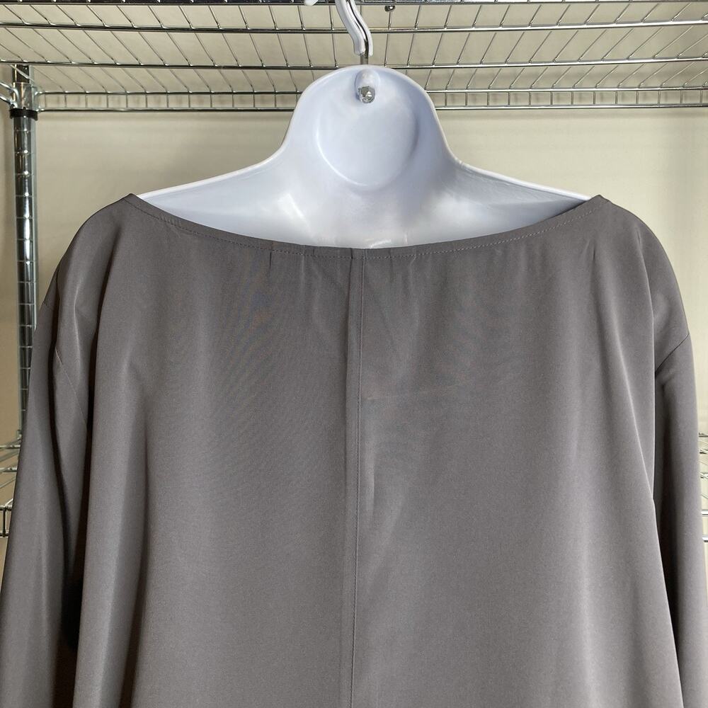 Lands End Women's Gray Satin Tunic Blouse Size 34W Tie Sleeves Career Timeless‎ - Picture 10 of 11